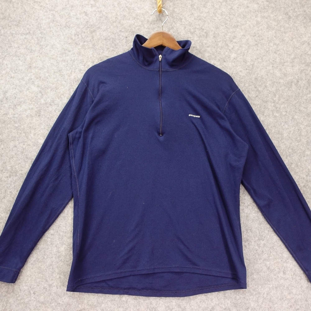 Patagonia Capilene Midweight Zip Neck Pullover Mens M Navy Base Layer Grid Knit
